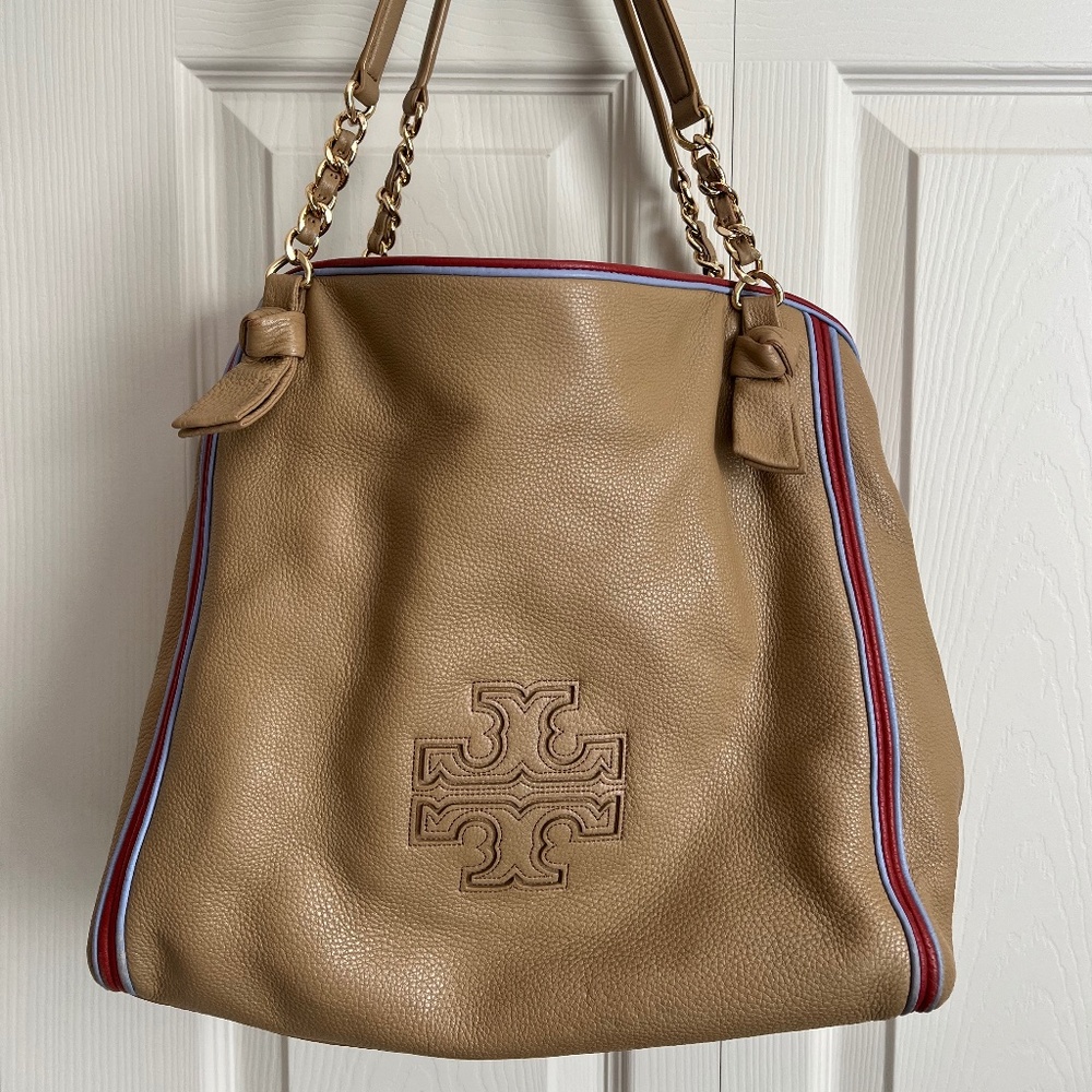 Tory Burch Miller Harper Pebble Leather Tote With Piping